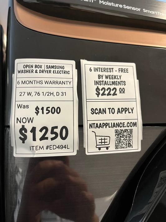 Open Box 📦 Samsung electric 220v washer & dryer set front load stackable #ED494L