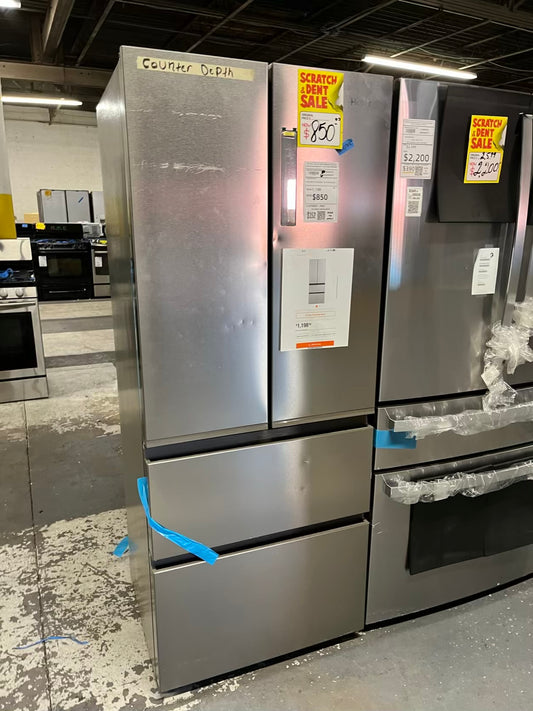 Open Box Haier four door refrigerator stainless steel counter depth 28" no ice maker #RF492KB