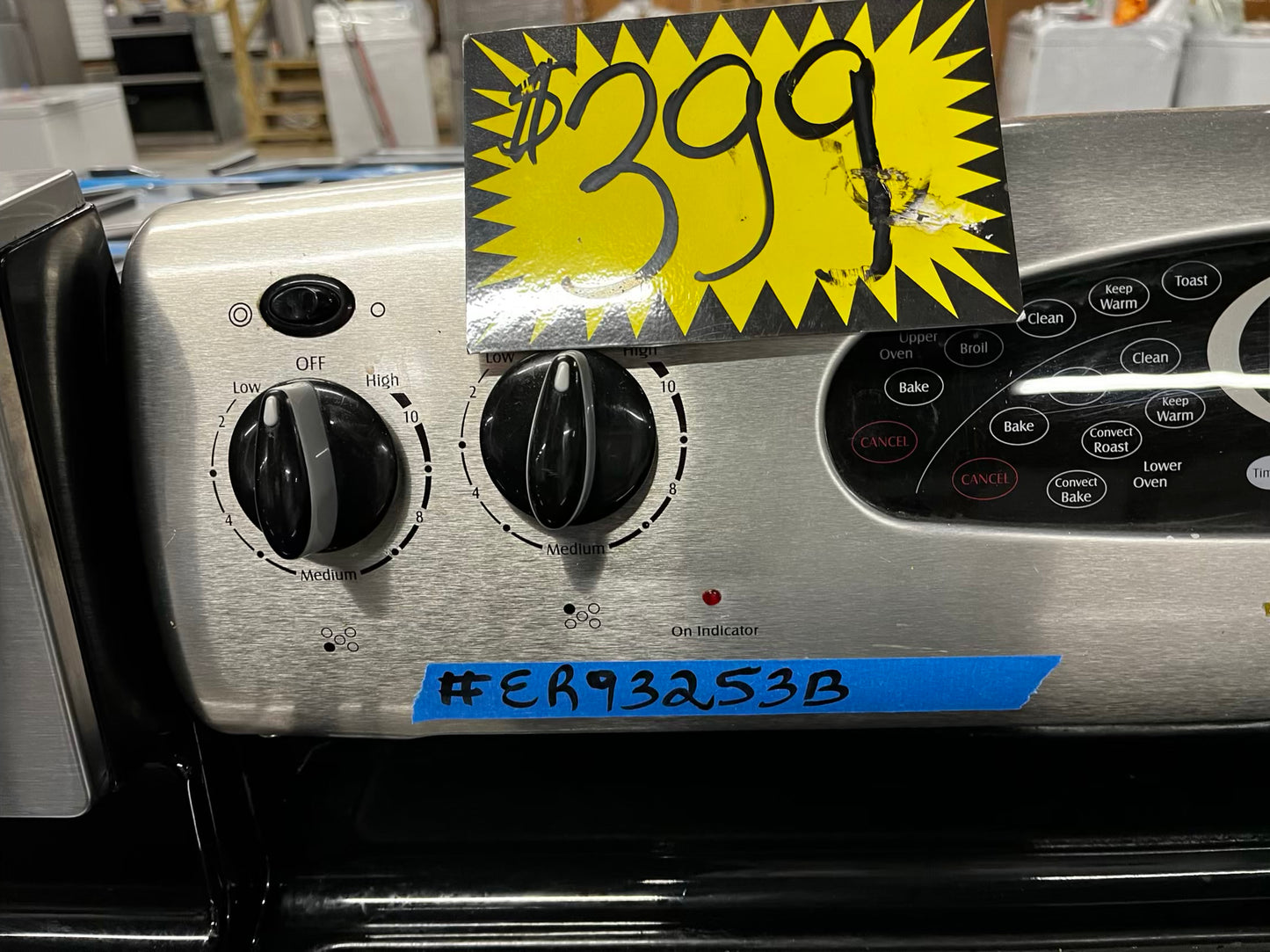 Maytag electric 220v glass top double oven range 5 burner Refurbished convection bake Broil self clean stainless steel 30" #ER93253B