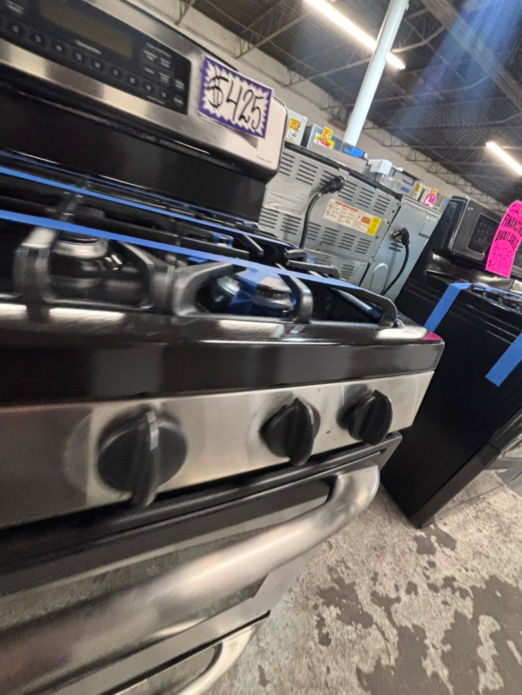 >GE  Gas range 5 burner bake broil Hi/Lo self clean in stainless steel used-Refurbished 30” #GEG1X2B
