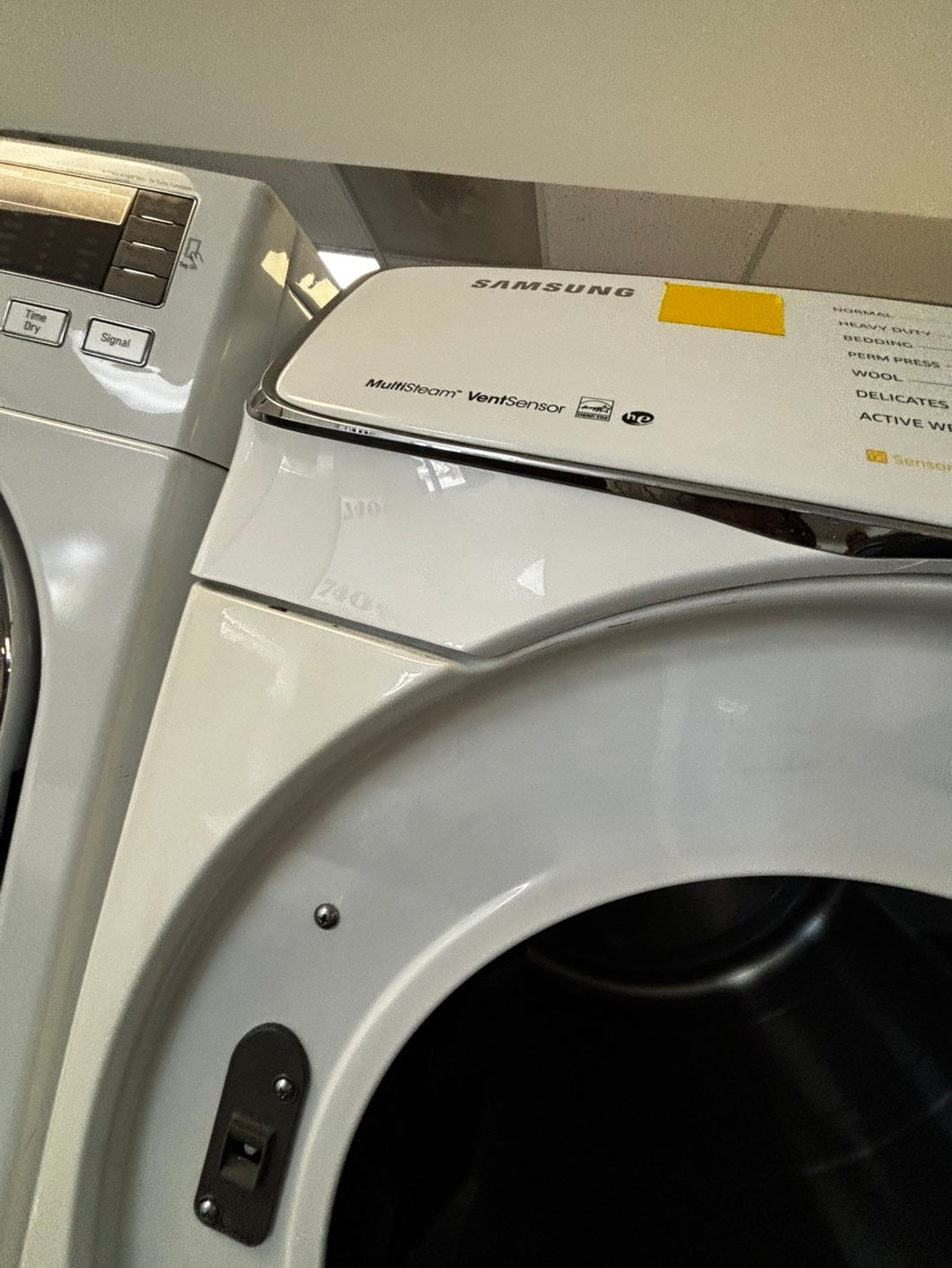 -Samsung steam washer 4.5 cu ft & steam dryer 7.5 cu ft set electric 220v front load stackable or side by side -sensor dry He in dark white  #WST547LL