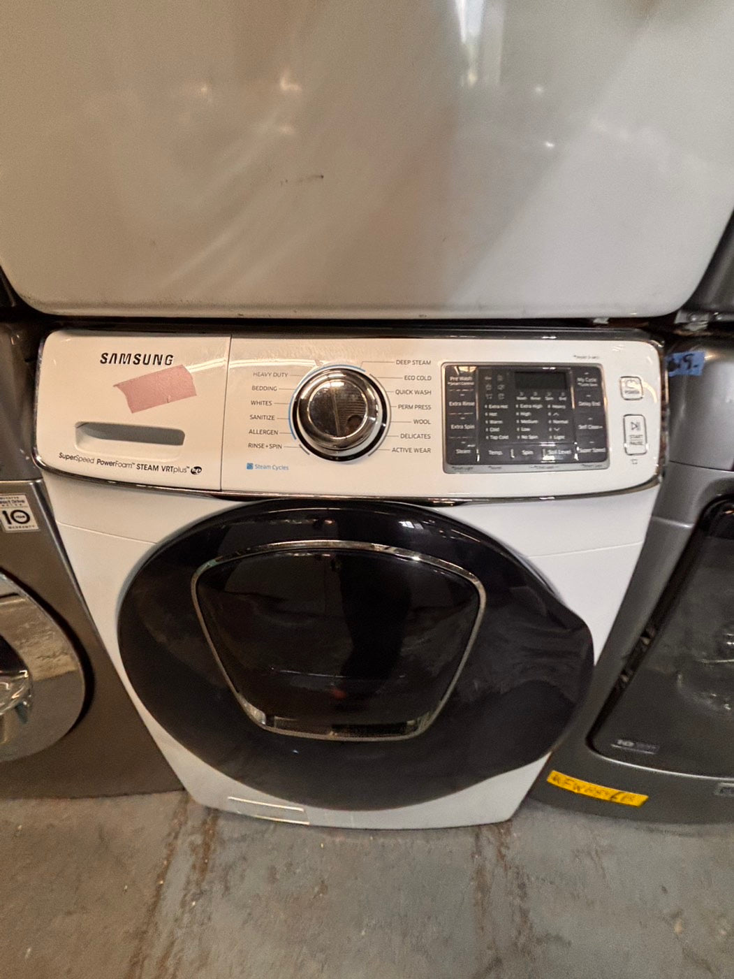 >*Samsung steam add wash-washer 4.5 cu ft & dryer 7.5 cu ft set electric steam 220v front load stackable or side by side - sensor dry white color   #WD698SET