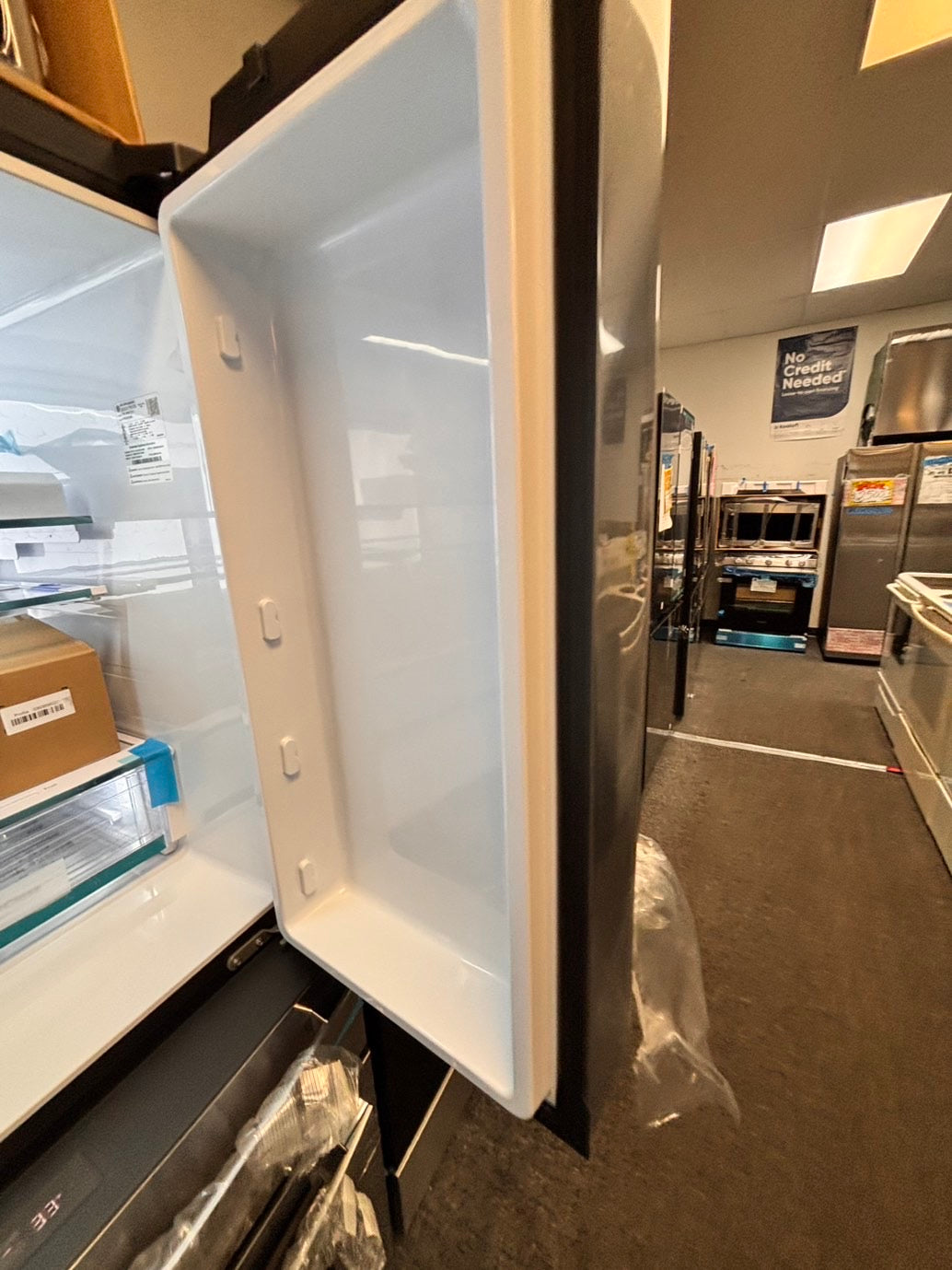 >Special 🎈3pc. Combo new open box  -french door 4-doors refrigerator GE 36” w/ice maker & water dispenser inside ,costumer return gas range five burners Airfry  & new open box over the range microwave GE #RFGAX3PC