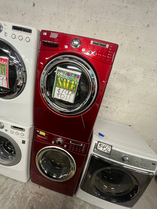 🎁🎄Holiday Sale‼️ - LG washer 4.5 cu ft & dryer 7.5 cu ft set electric 220v front load stackable - sensor dry He in Red  #WDRD78B