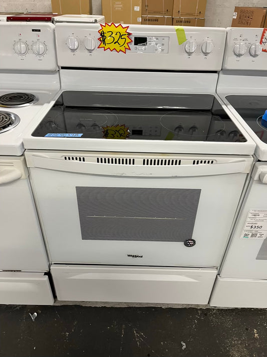 Whirlpool electric range 5 burner warming zone bake broil frozen bake in white  30” #RF903JB