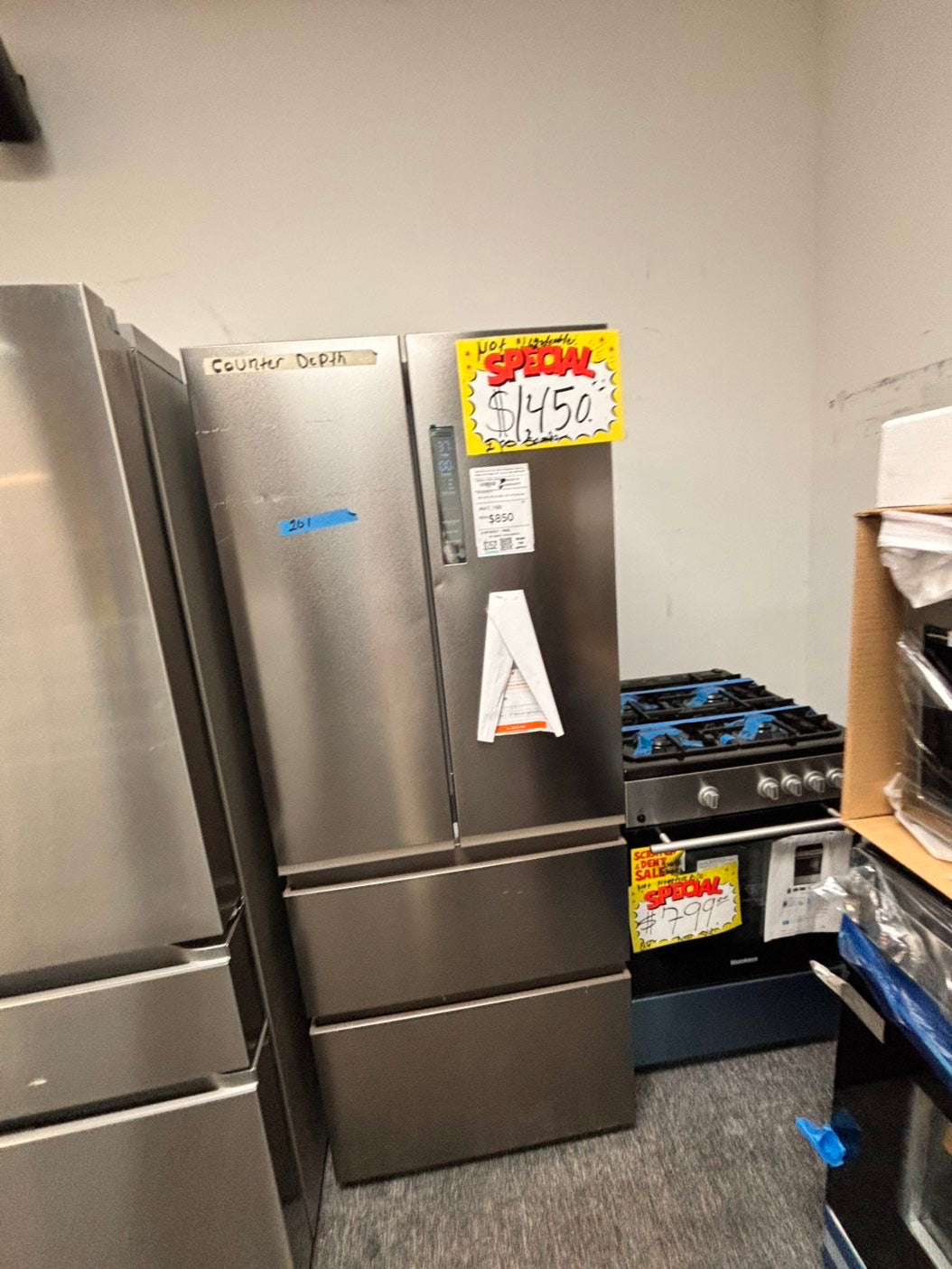 >Open Box 📦 Scratch & Dent 2pc. Combo stove 24” Bloomberg & fridge Haier four door refrigerator stainless steel counter depth 28" no ice maker #RF492KB2PC.
