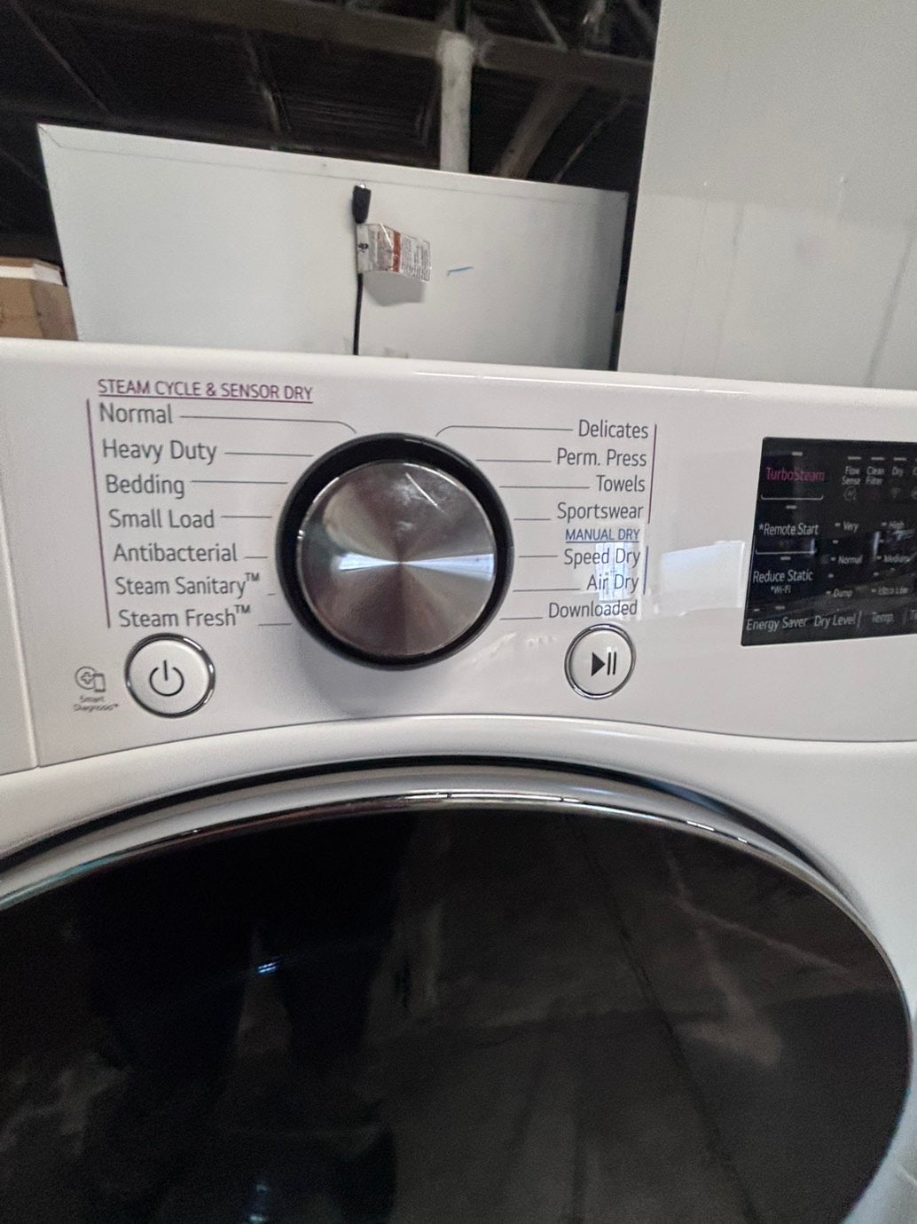 >*LG white Dryer electric 220v in front load w/pedestal extra storage stainless steel drum large capacity 27" refurbished #EGLY1XB