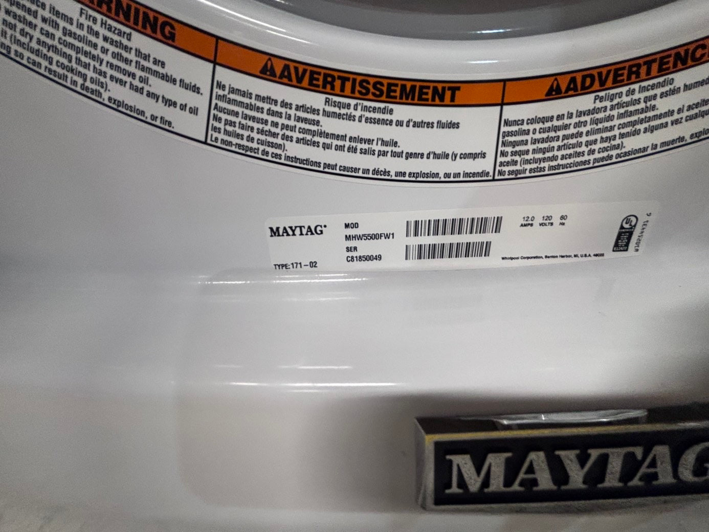 >>maytag white washer 4.5cu. ft. Large capacity, in great condition 27” stackable or side by side  used-refurbished  #FWM7746B