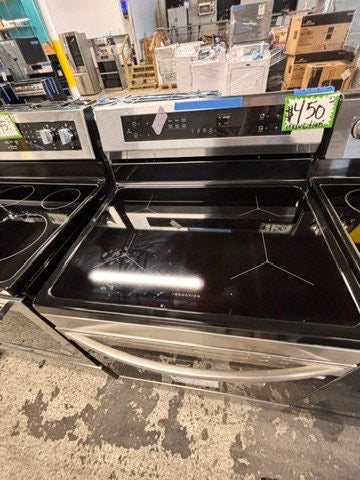 >frigidaire induction Glass Top electric stove stainless steel bake broil burner Self clean 30”  used-Refurbished #EF16B2B