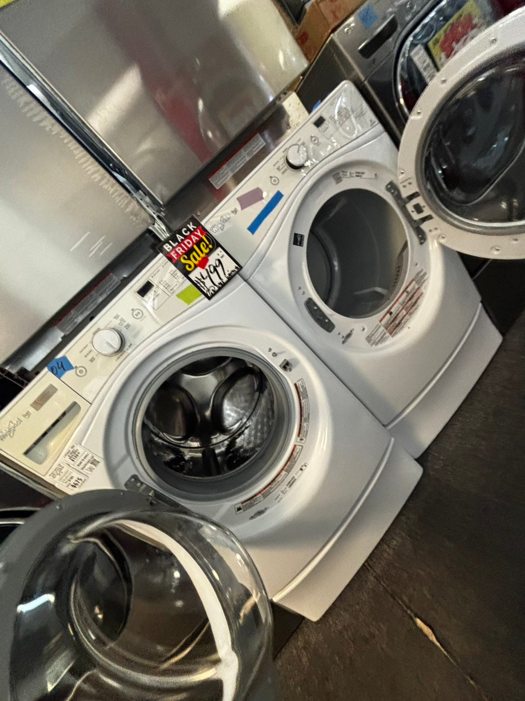 -Black Friday sale 🦃Whirlpool electric 220v washer and dryer set front load w/pedestal 27" in 
ITEM #Refurbished ED957PL