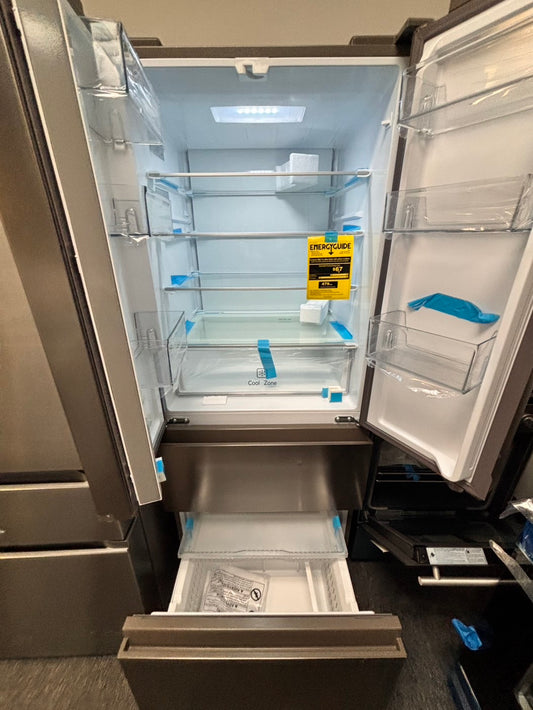 >Open Box 📦 Scratch & Dent 2pc. Combo stove 24” Bloomberg & fridge Haier four door refrigerator stainless steel counter depth 28" no ice maker #RF492KB2PC.