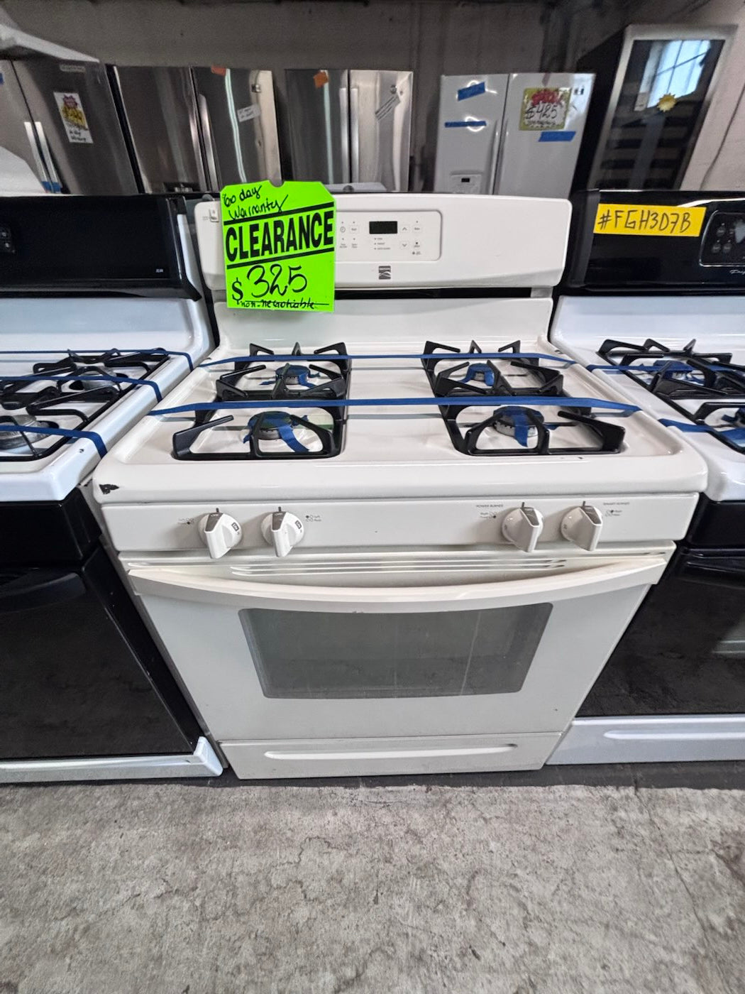 }sale🔥Kenmore  Gas range 4 burner bake broil Hi/Lo self clean in off white working 💯 with warranty ,used-Refurbished 30” #KG66D7B