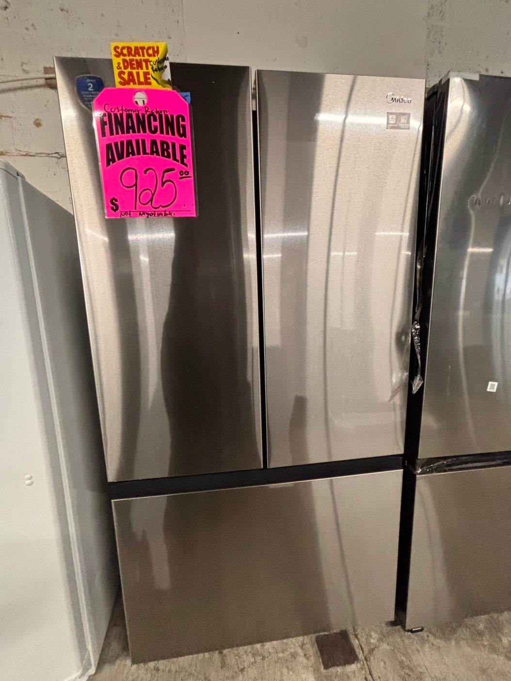 >special🎈New open box midea (costumer return )27cu.ft in Cu. Ft. French Door Smart Refrigerator with ice maker & water inside  - Stainless Steel #RFN45YB