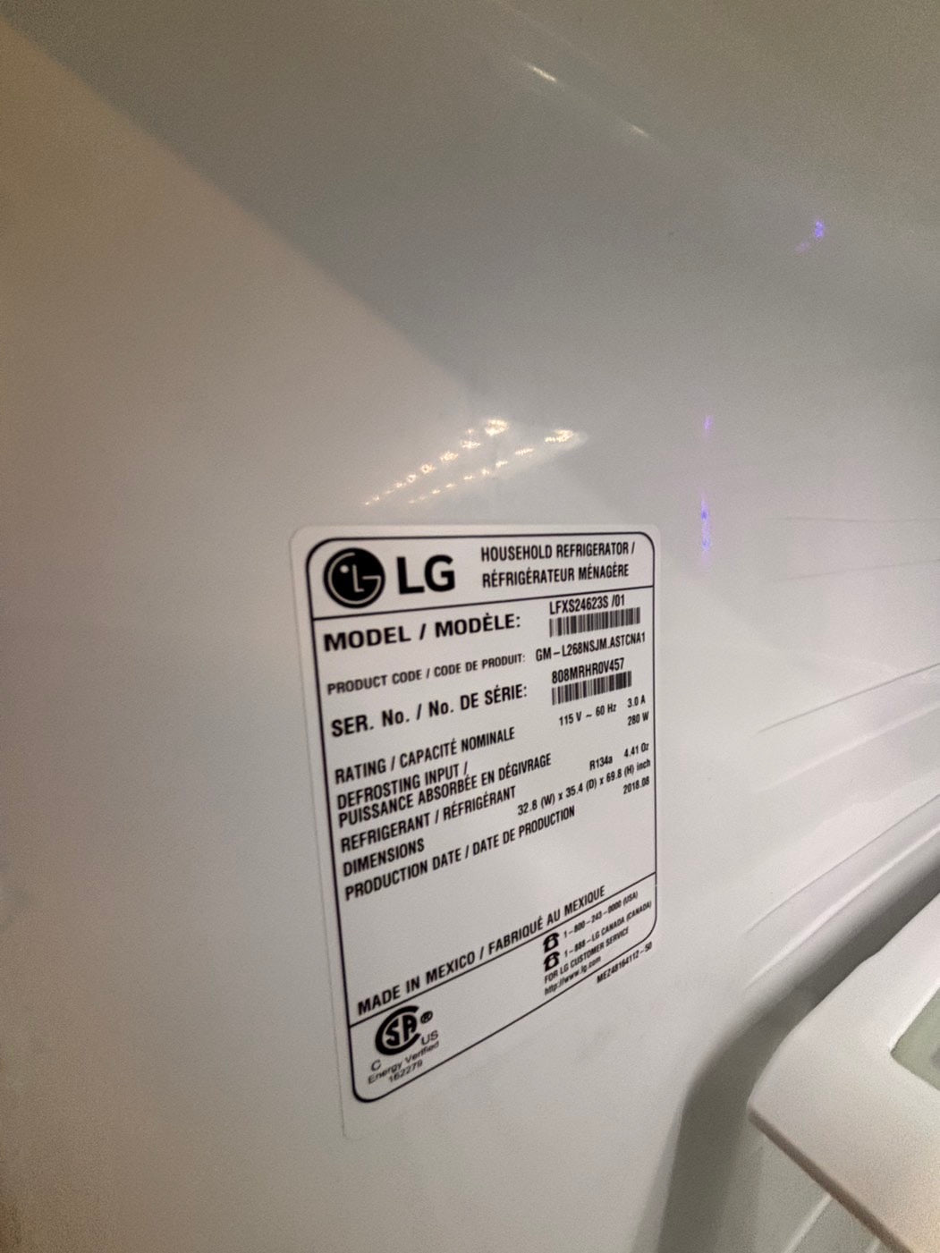 >*LG 33”wide 33” doors French door Refrigerator 33w x 69h x29 1/2depth. /stainless steel w/ ice water dispenser 33" #RLGH38B