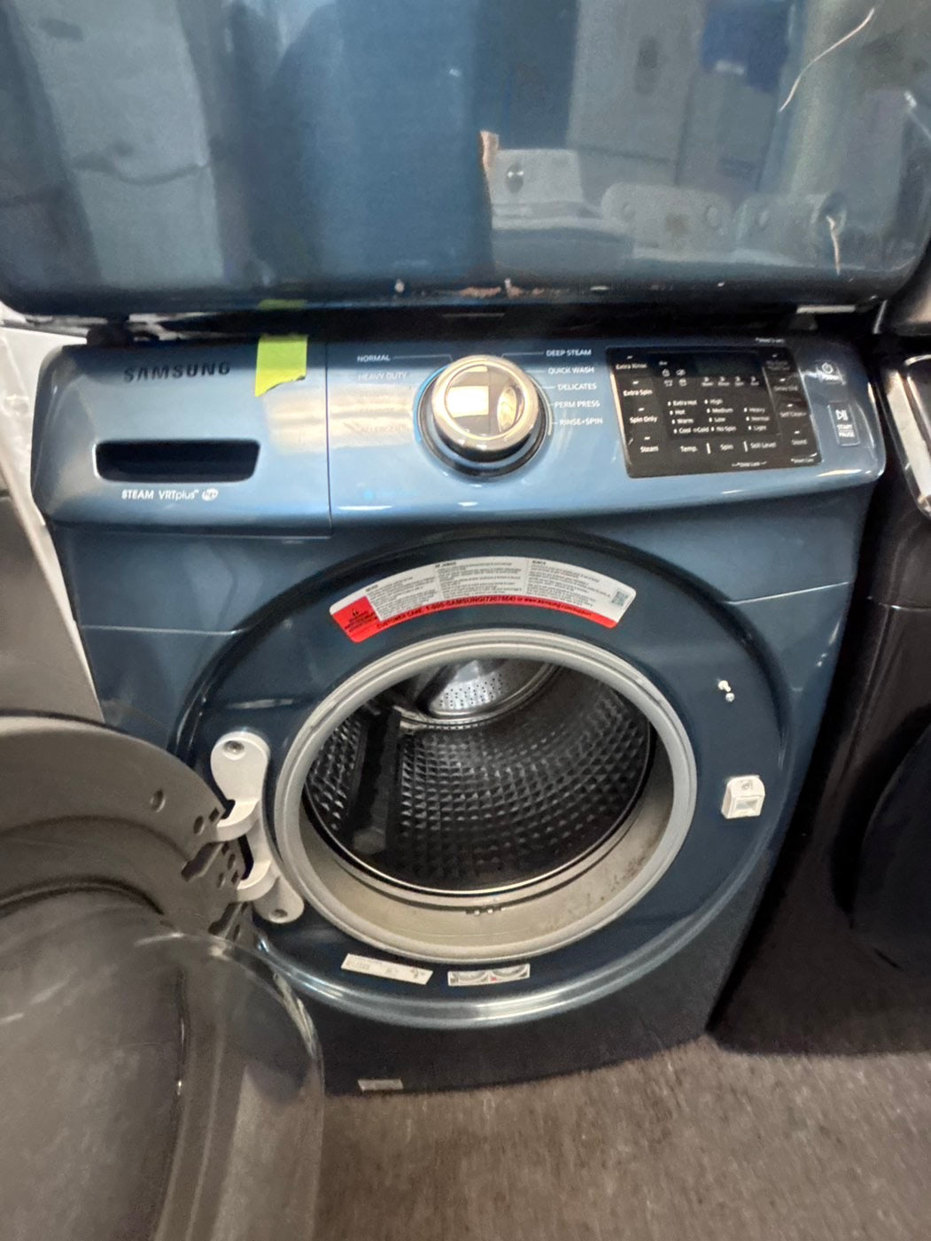 >special price 🔥Samsung washer 4.5 cu ft & dryer 7.5 cu ft set electric 220v front load stackable or side by side - sensor dry He in sky blue color  #WDS411L