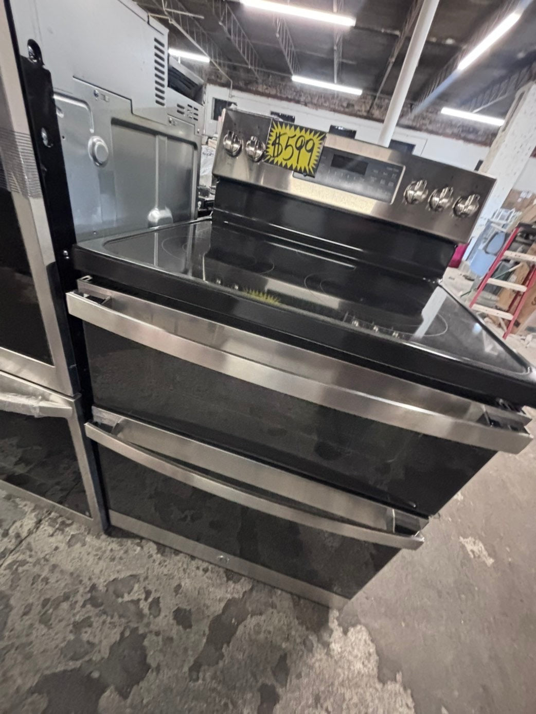 >*GE glass top double oven convection electric range 220v 5 burner stainless steel warm zone bake broil Refurbished fast boil 30" #GEGT16B