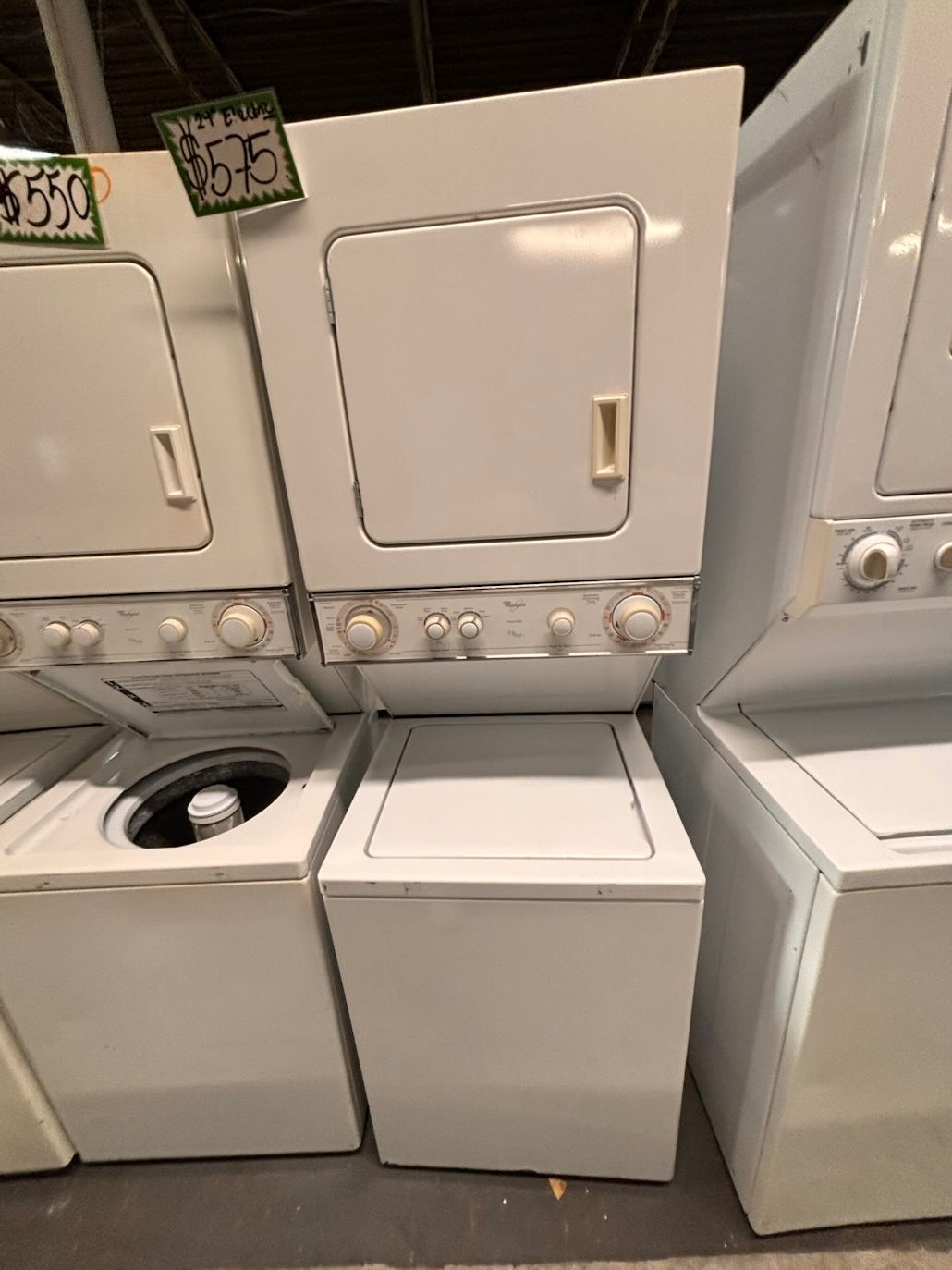 }}Whirlpool stacked laundry center Electric 220v washer & dryer set used -in  white 24" #LCW24YTB