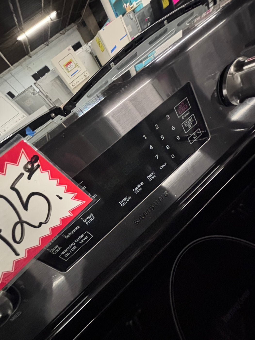 >Samsung  electric 220v glass top  range 5 burner flex duo oven used -Refurbished convection bake Broil self clean black stainless steel 30" #ESS61B