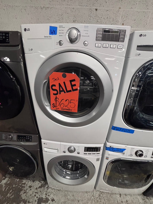 >LG GAS  washer & dryer set front load stackable white   27” in used-Refurbished #WD43GB