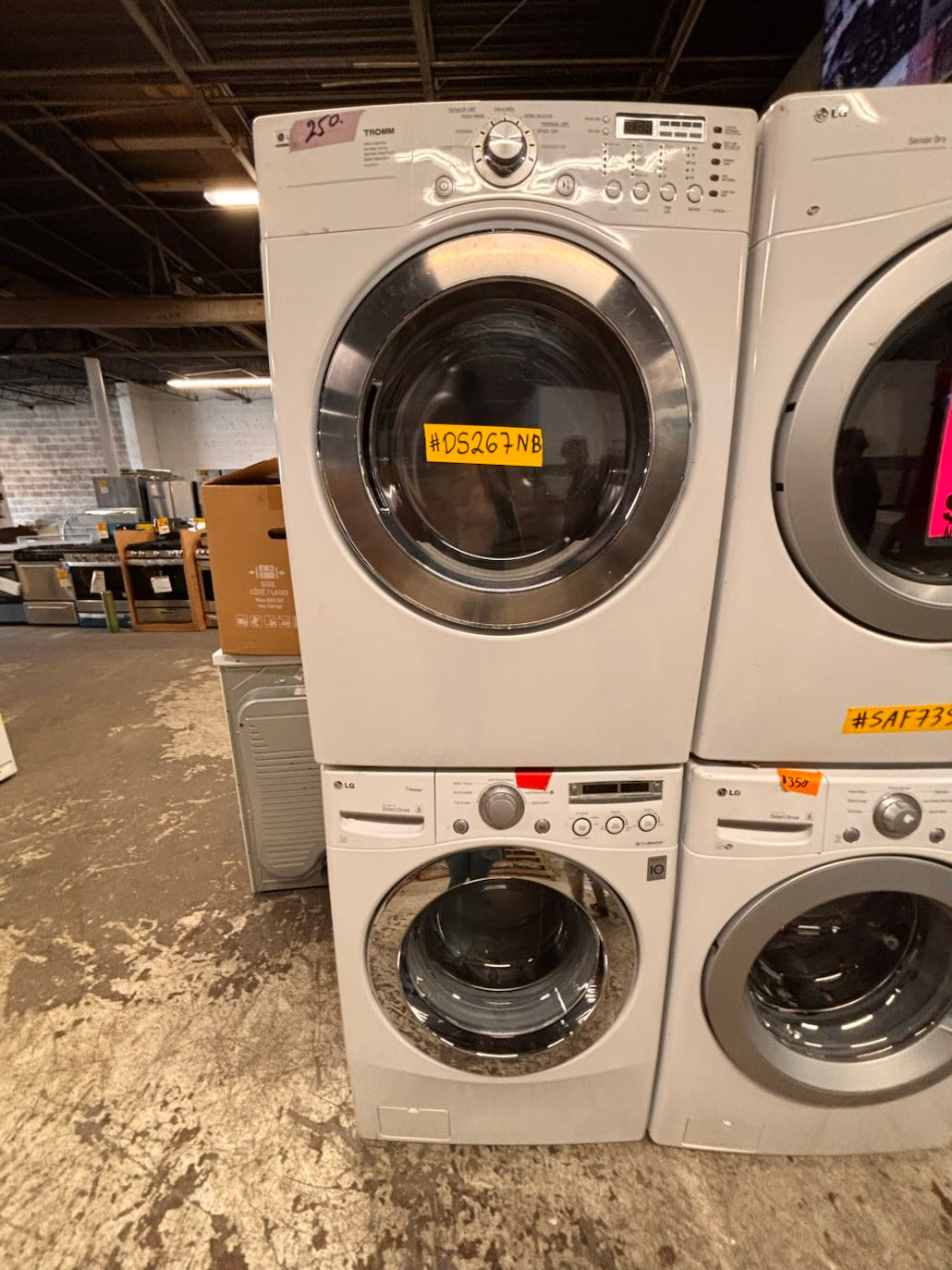 } } special🔥LG washer & dryer set large capacity,electric 220v front load stackable or side by side - sensor dry , working 💯 with warranty ! in white color used,refurbished #LGWW94SET
