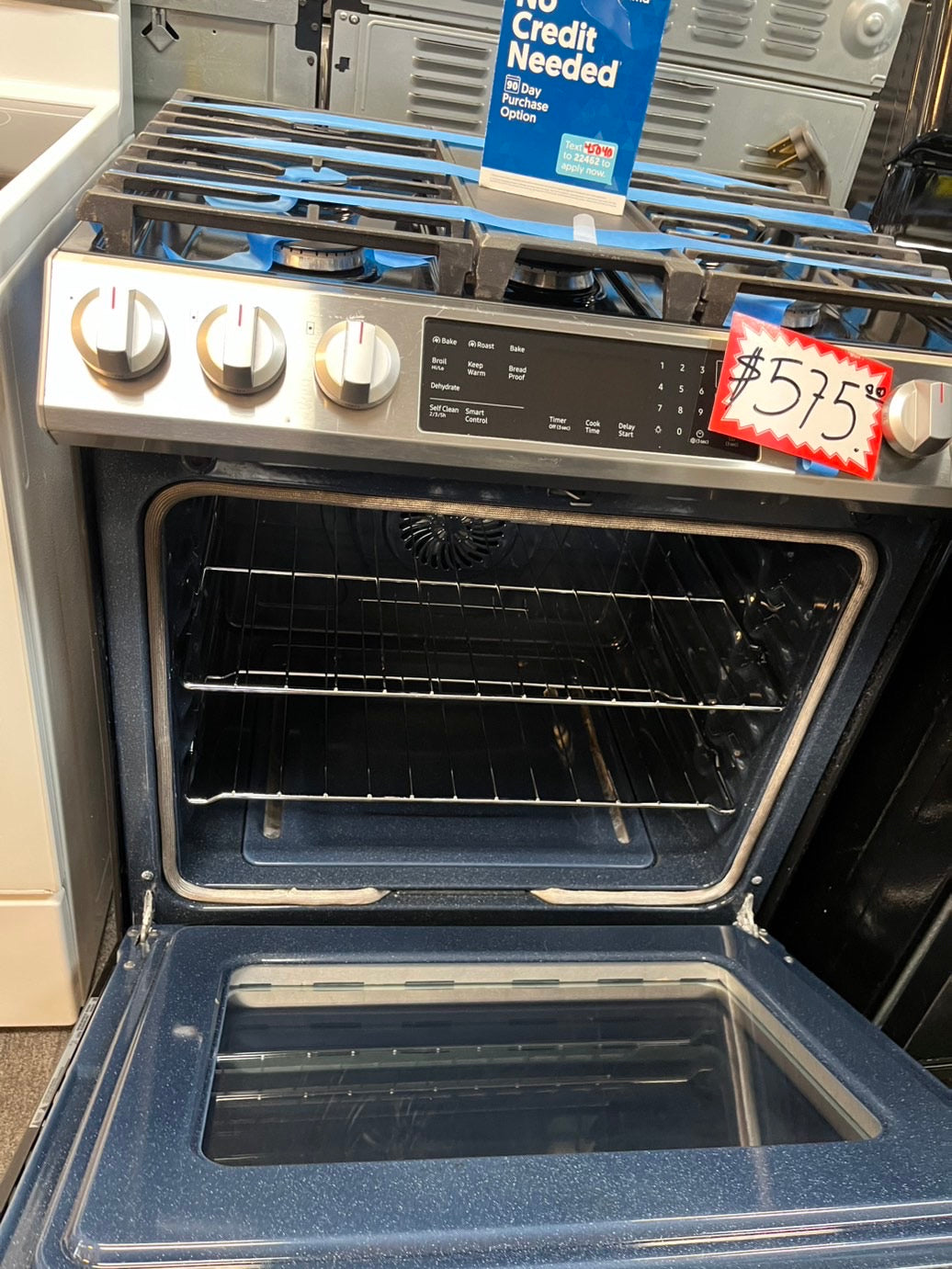 =Samsung 30”  Gas range 5 burner slide in convection bake roast broil self clean used Refurbished" item #GRSMA34L