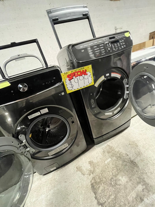 Samsung 6.0 cu. ft. Brushed Black Smart Dial Washer W/ FLEX Wash WV60A9900AV   & 7.5 cu. ft. Smart Electric Dryer with FlexDry™ in Black Stainless Steel side by side Mix and Match SET 27 wide #EDBL10B