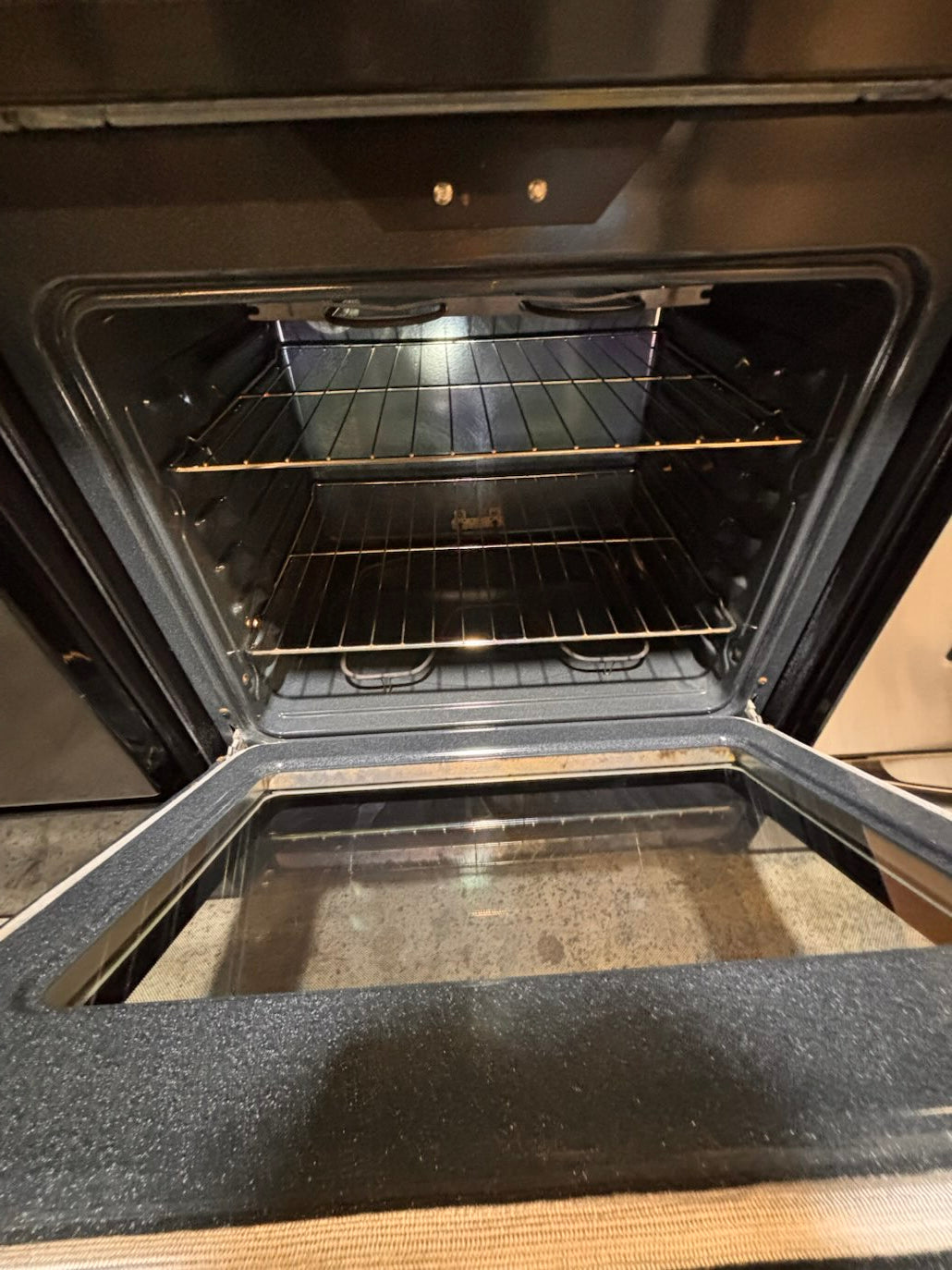 }}GE electric 220v glass top range bake Broil roast self clean oven black color ,working 💯  with warranty ! 30" used-Refurbished #GETTR71B