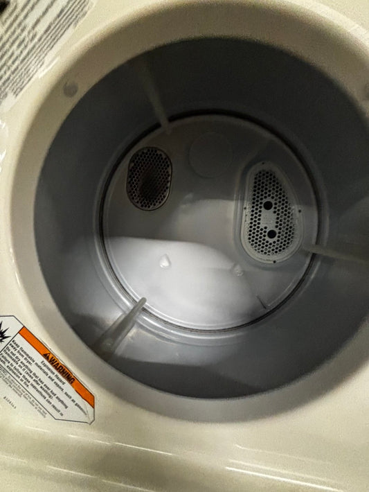 >GE stacked laundry center Electric 220v washer & dryer set used -in off white 24" #LCGY7B