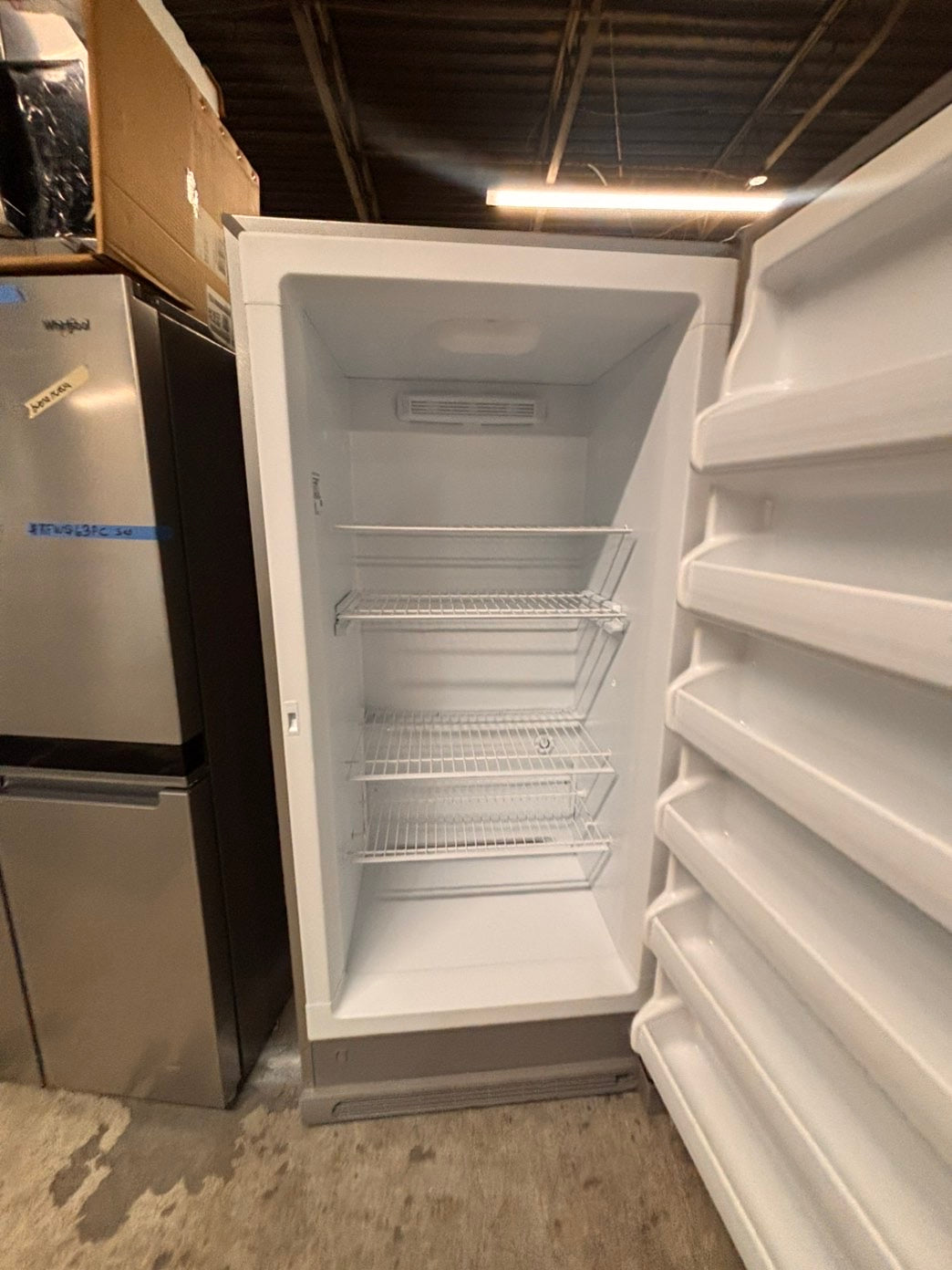 >>whirlpool 33”wide x 66 height x  25”depth up-right freezer stainless steel 20cu.ft Refurbished-used #RF5CZXB