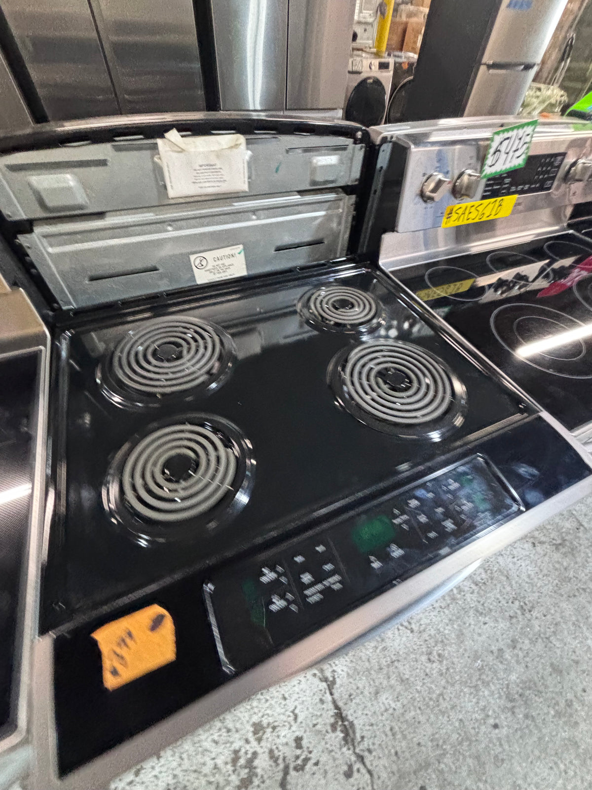 }Whirlpool slide-in coil top electric 220v range 5 burner warm zone bake broil self clean in stainless steel 30" used-Refurbished #WE1R27B