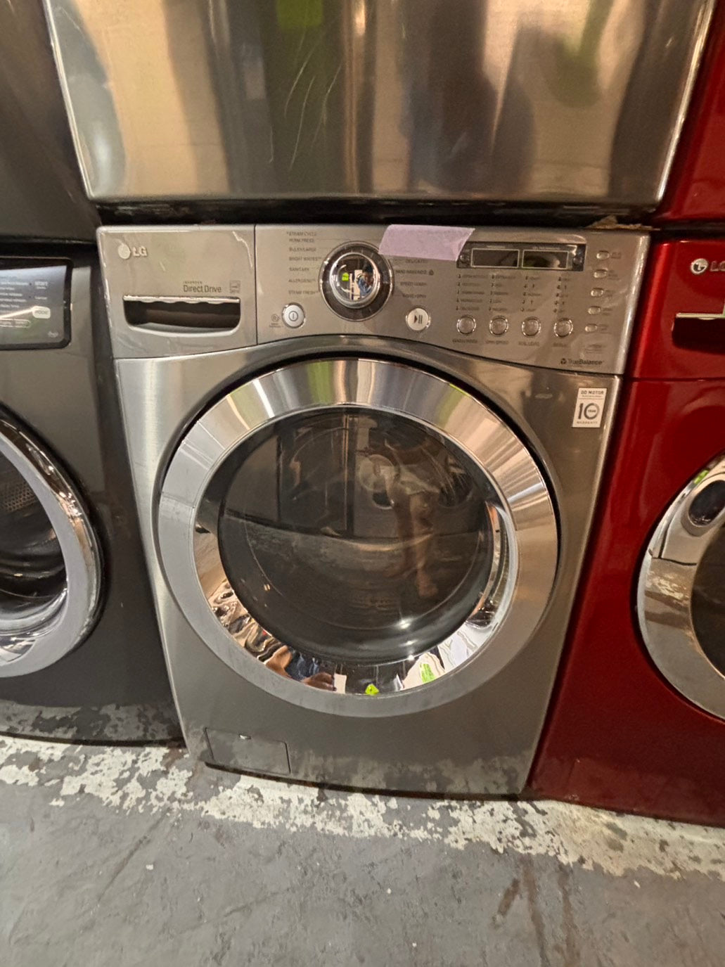 >*Used-great conditions refurbished LG steam washer 4.5cu ft & electric steam dryer 7.5 cu ft large capacity set electric 220v front load stackable or side by side - sensor dry He in silver-gray  #W995SET