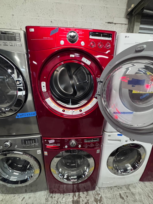 >LG washer 4.0cu ft & dryer 7.5 steam set electric 220v front load stackable or side by side - sensor dry in red  #WEG74BR