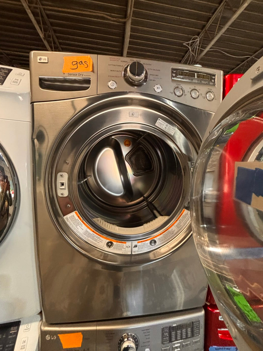 }}LG GAS  washer large capacity& dryer steam set front load stackable or side by side gray-silver 27” working 💯 with warranty !   used-Refurbished #LGSQ77SET