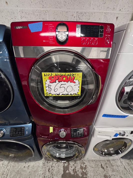 Special 💥Samsung washer 4.5 cu ft & dryer 7.5 cu ft mix & match set electric 220v front load stackable or side by side - sensor dry He in red #WXS799B