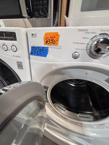 }gas LG white washer & gas dryer set front load stackable or side by side  27” in used Gas  used-Refurbished #GWD46B