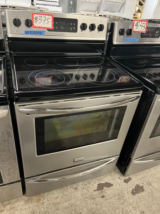 - Frigidaire electric range stainless steel 5 burner warm zone bake roast broil self clean 30” item number #ER342FB