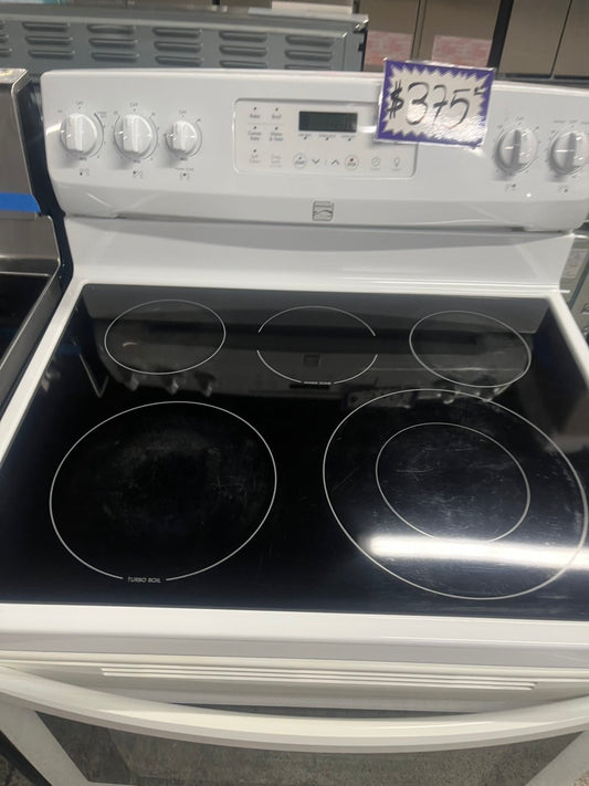 =Kenmore Convection oven Glass Top electric stove white bake broil 5 burner Self clean 30” white Refurbished #ELRA47B