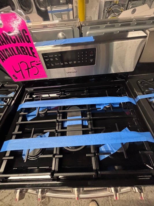 >Samsung Convection oven gas stove 5 burner bake broil i/lo in black & silver -used-Refurbished 30” #GRP55B
