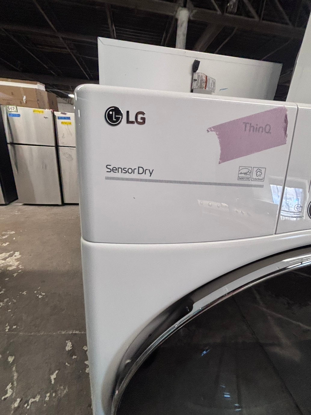 >*LG white Dryer electric 220v in front load w/pedestal extra storage stainless steel drum large capacity 27" refurbished #EGLY1XB