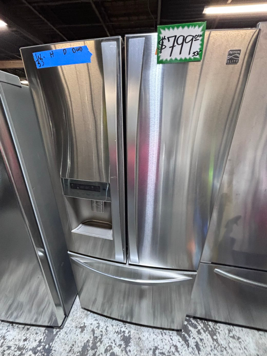 } Kenmore 33” x 68.1/2 h wide doors French door Refrigerator  w/ ice water dispenser inside #FDK33H38B