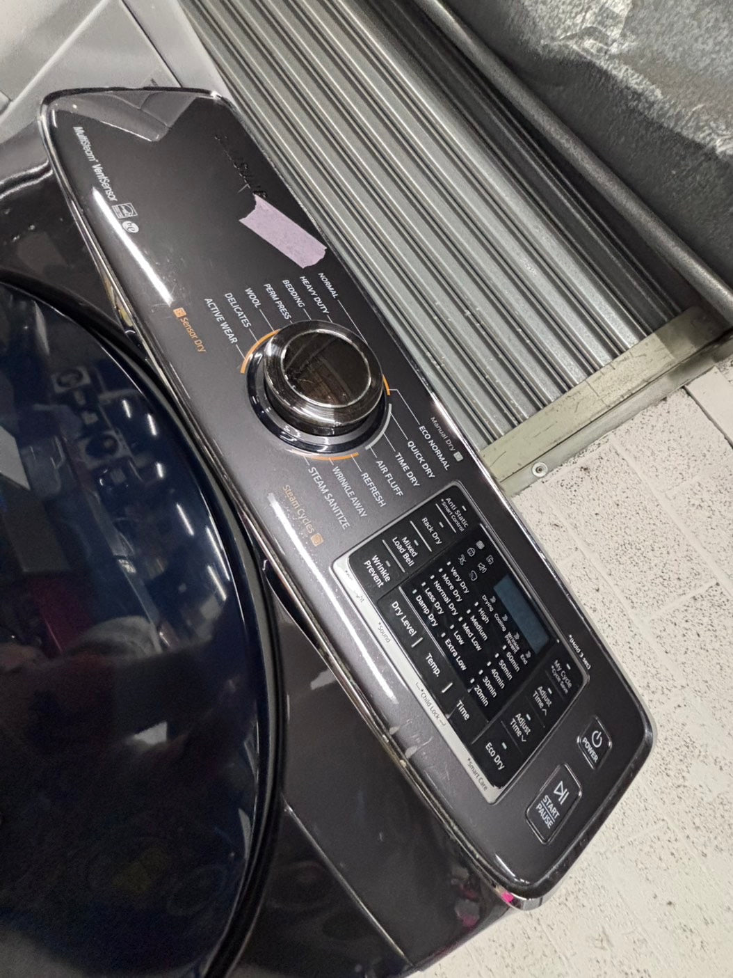 >samsung  front load washer 4.5 cu ft & dryer 7.5 cu ft set electric 220v front load stackable or side by side - sensor dry He in dark gray   #WDKS1B