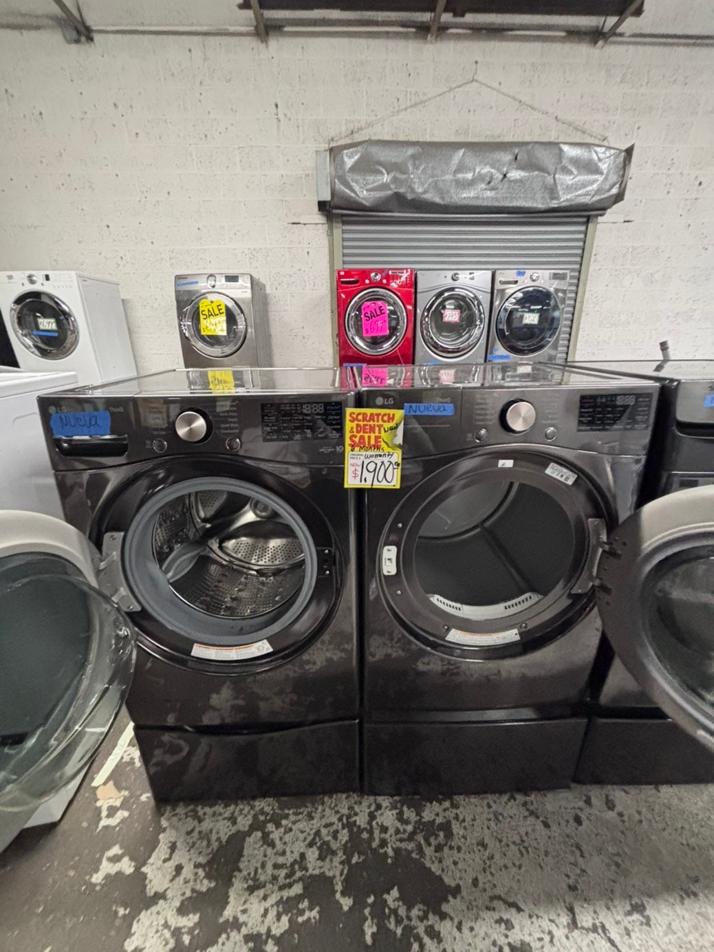 >>New open box 📦 LG steam  front load washer & dryer electric set with pedestal storage 27” #WD74007B
