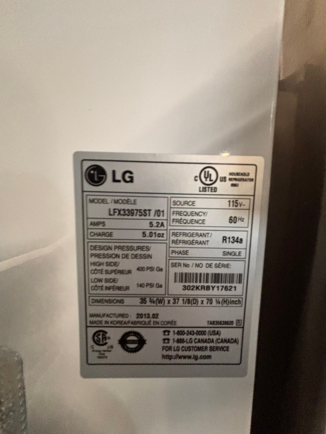 >LG  French door Refrigerator full size  stainless steel w/ ice water dispenser great condition 36" used-refurbished #KVT33ZB
