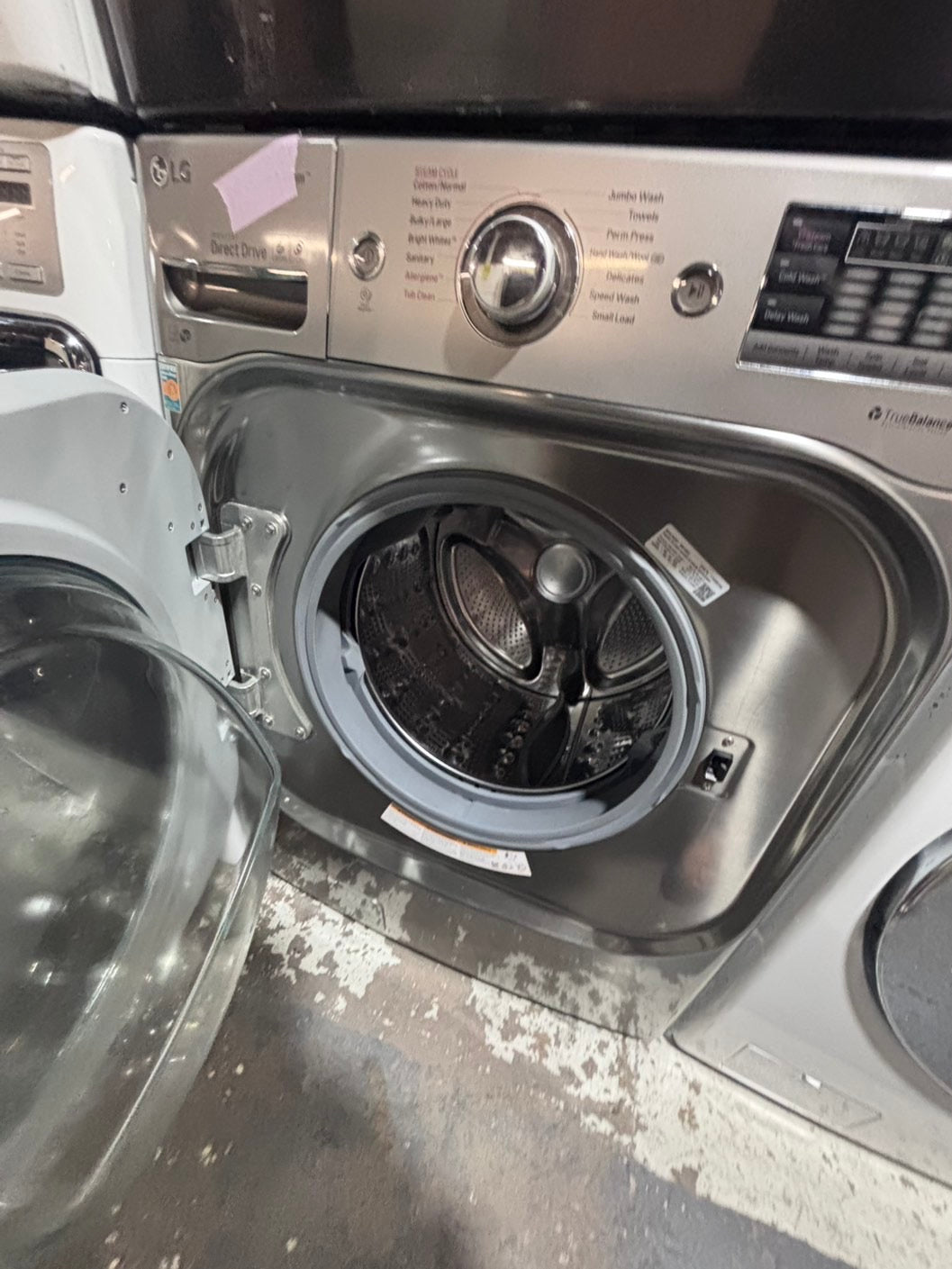 >*used great condition 29”refurbished LG steam washer & dryer mix & match set gas ⛽️ front load jumbo size stackable or side by side stainless steel drum 29" #WEA6G9B