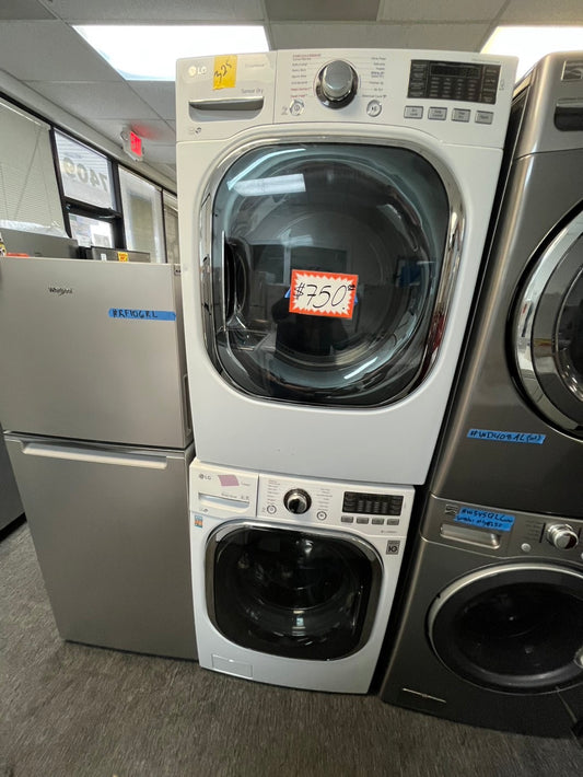 Lg front load Electric dryer 220v  and front load washer set white  stackable 27” wide  in Refurbished #WDEST2L