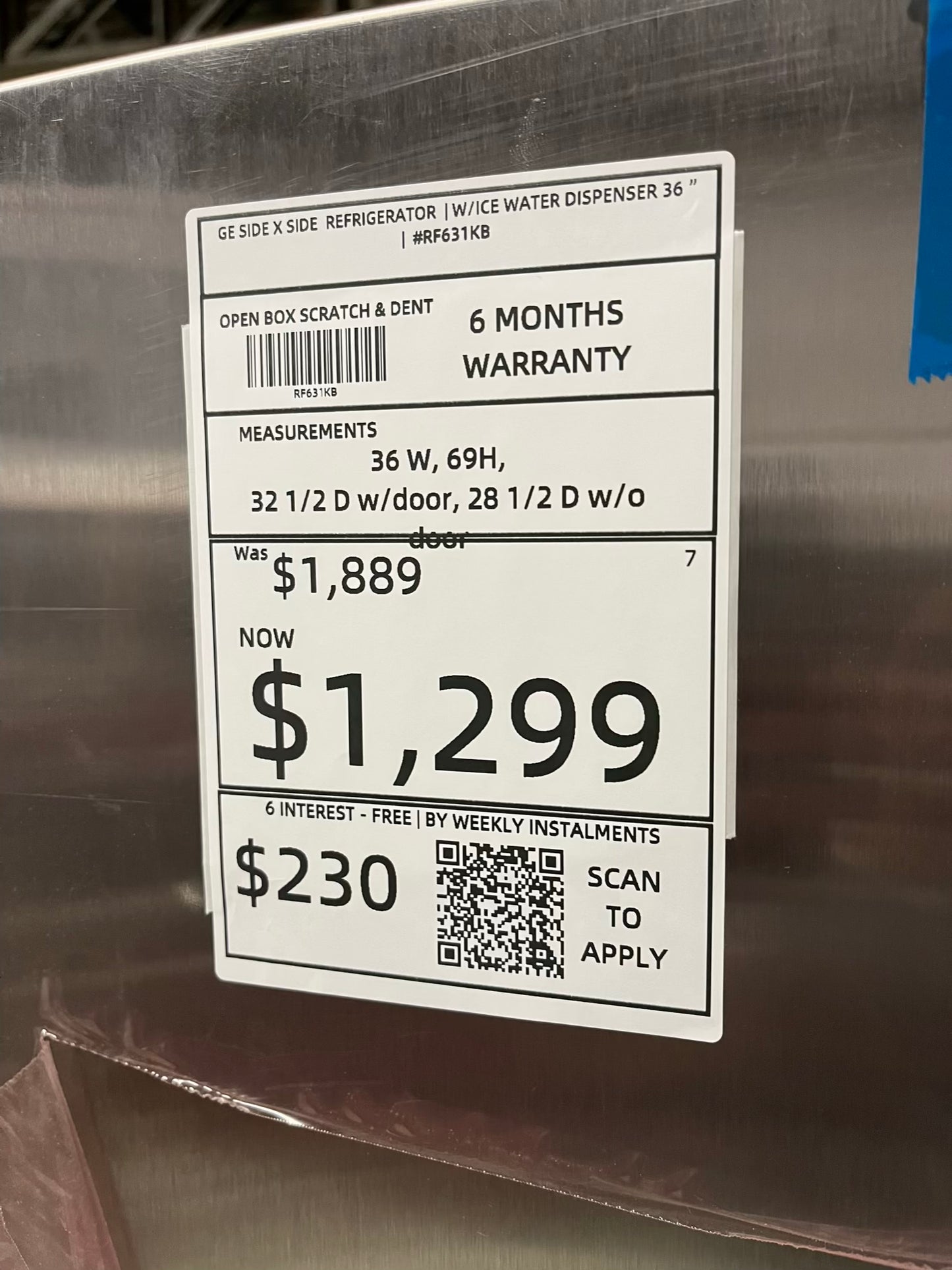 Open Box 📦 GE Side x Side Refrigerator stainless steel w/ice water dispenser  - Item number #RF631KB  36” in