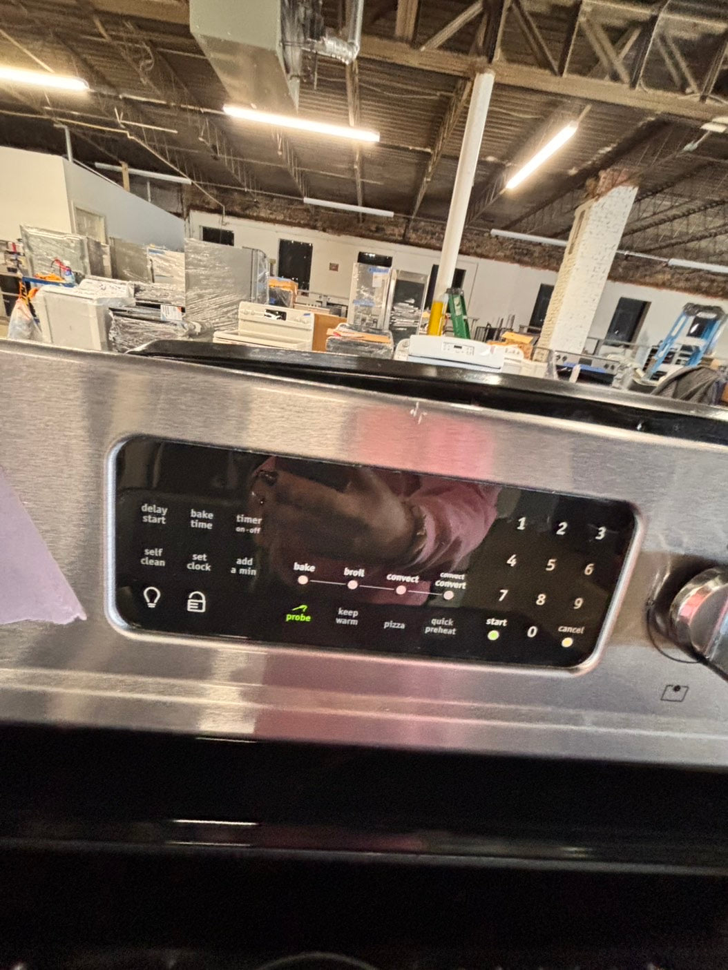 >frigidaire gallery glass top convection oven-electric range 220v 5 burner stainless steel color , warm zone bake broil fast boil ,used-Refurbished 30" #ESTD35VB