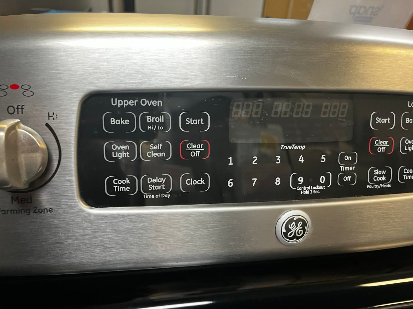 GE electric 220v glass top double oven range 5 burner Refurbished bake Broil self clean stainless steel 30" #ER1034L