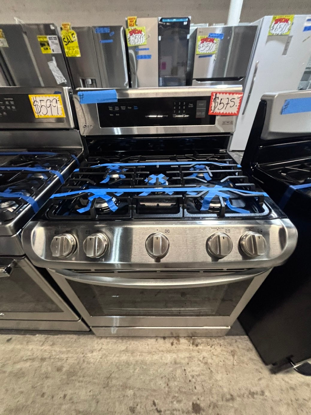 >>LG Gas range 5 burner convection oven bake ,broil Hi/Lo self clean in stainless steel used-Refurbished 30” #LGG5QB
