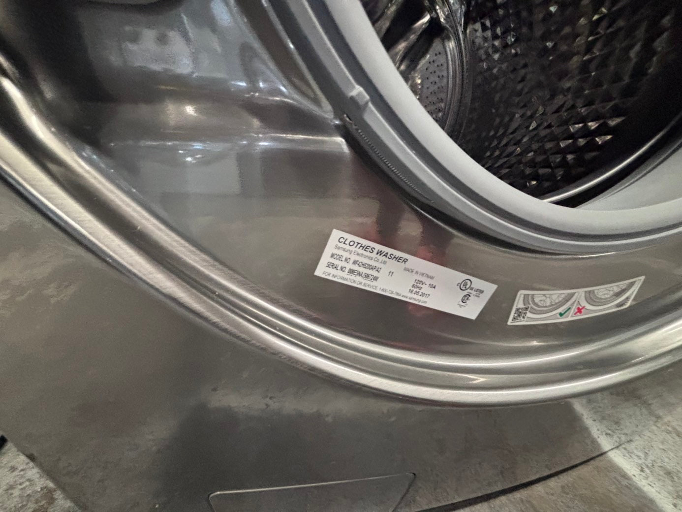 >*special price 🔥🚀Samsung gray front load washer large capacity stackable or side by side  27” in used-Refurbished #SPYE3WB